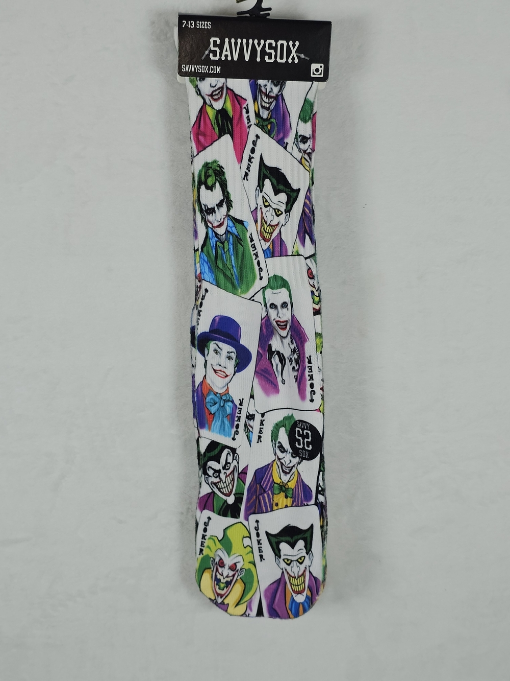 SavvySox The Joker Socks DC Comics Batman Villain Playing Card Crew Sock 7-13